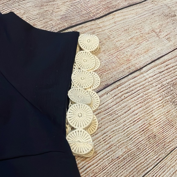 Talbots Navy Blue Scallop Eyelet Trim Dress Size 8P Career Office Classic - Picture 9 of 12